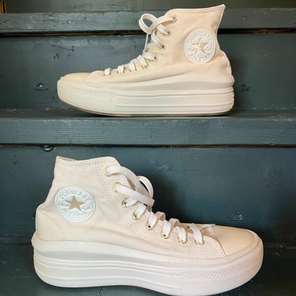 Converse All Star Chuck Taylor High Move Platform Cream w/ Gold Elements 9 Shoes - Picture 1 of 16